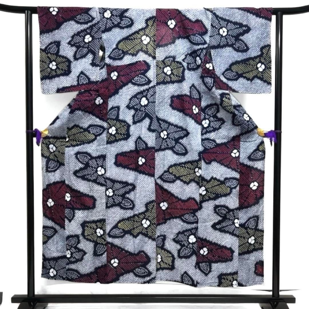 浴衣 有松鳴海絞り 抽象花模様 ジグザグ 藍色 着物 033a d - メルカリ