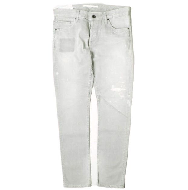 新品 e JEANS イージーンズ 日本製 岡山児島 ダメージ＆ペイント加工 スキニーデニムパンツ e-801G 4 A.GRAY ボタンフライ スリム ジーンズ 定価35，200円 ボトムス g17302