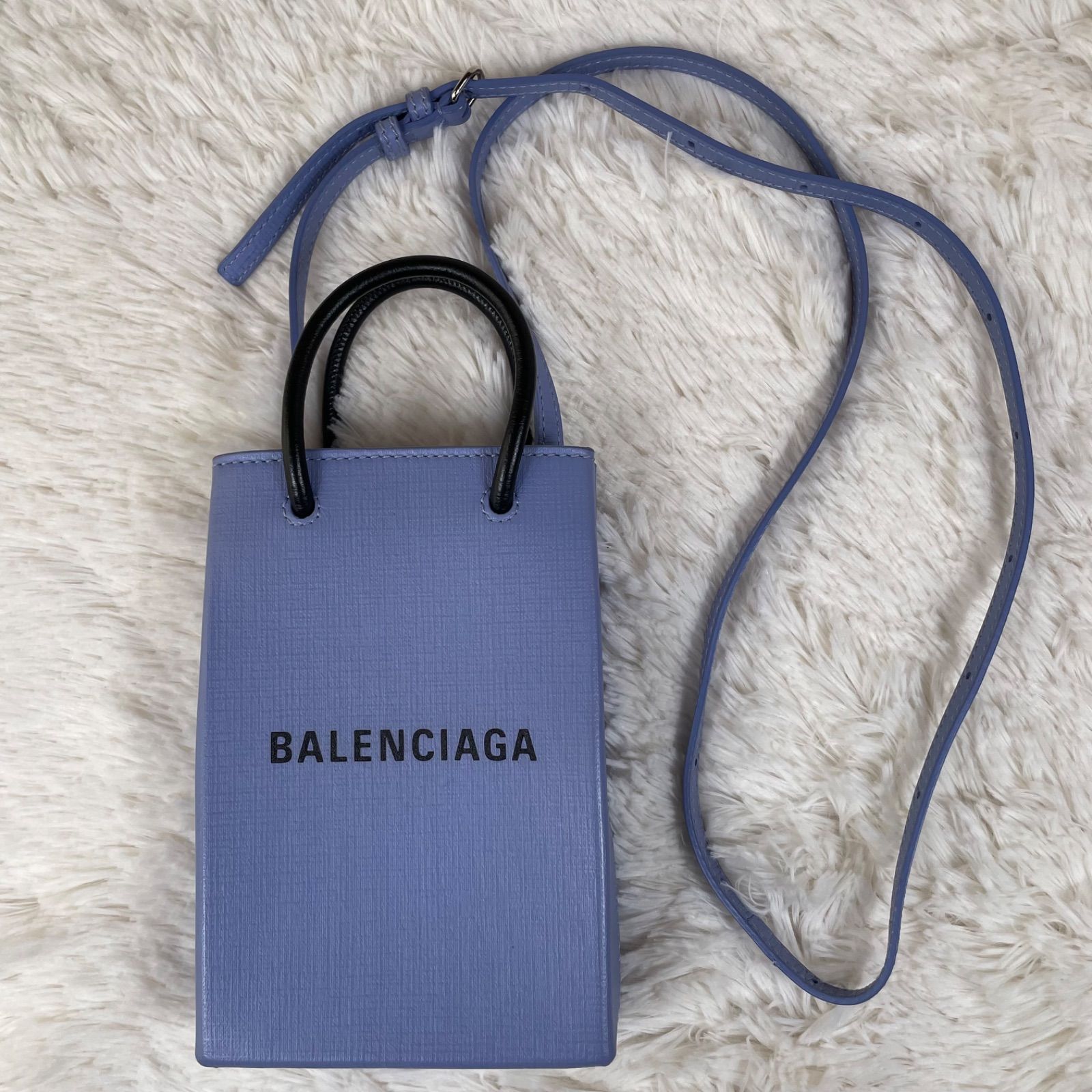 美品】BALENCIAGA バレンシアガ ショッピング フォンホルダー ブルー 