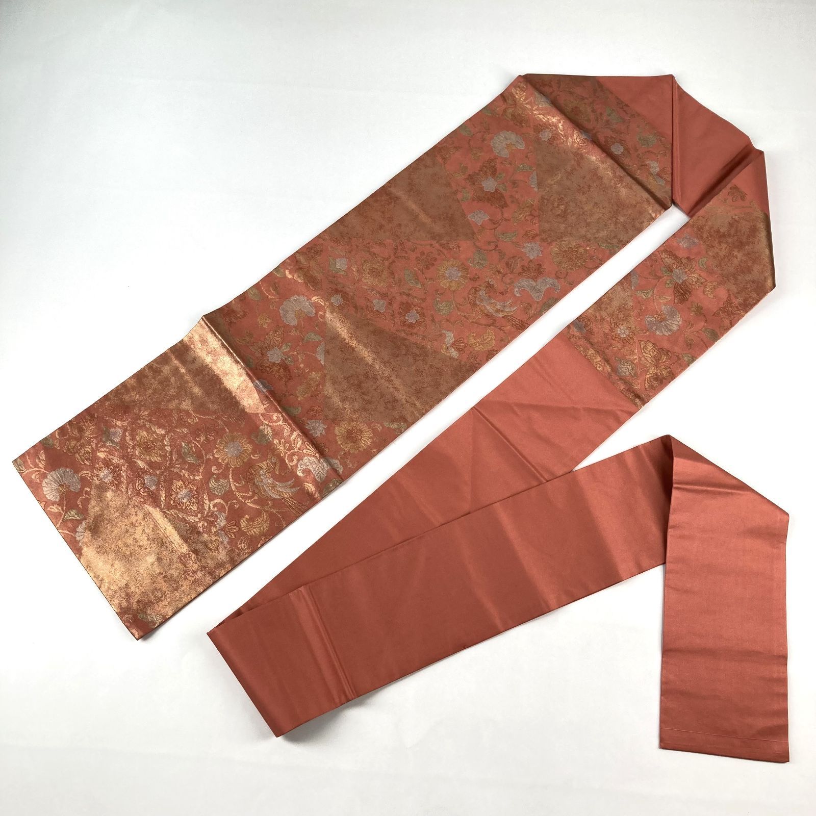 平和屋着物＊夏物 絽綴れ 八寸名古屋帯 よろけ縞 梅鼠色 正絹 逸品