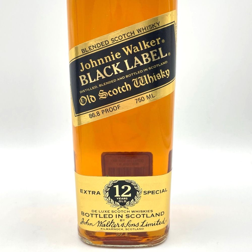 ジョニーウォーカー - Johnnie Walker (ジョニーウォーカー) ウイスキー ブラックラベル 12年 金キャップ 金淵ラベル 金ラベル 推定1980年代中期流通品 海外ラベル 750ml 43％ 洋酒 古酒 未開栓 ジョニーウォーカー ブラックラベル 12年 金キャップ 金淵ラベル