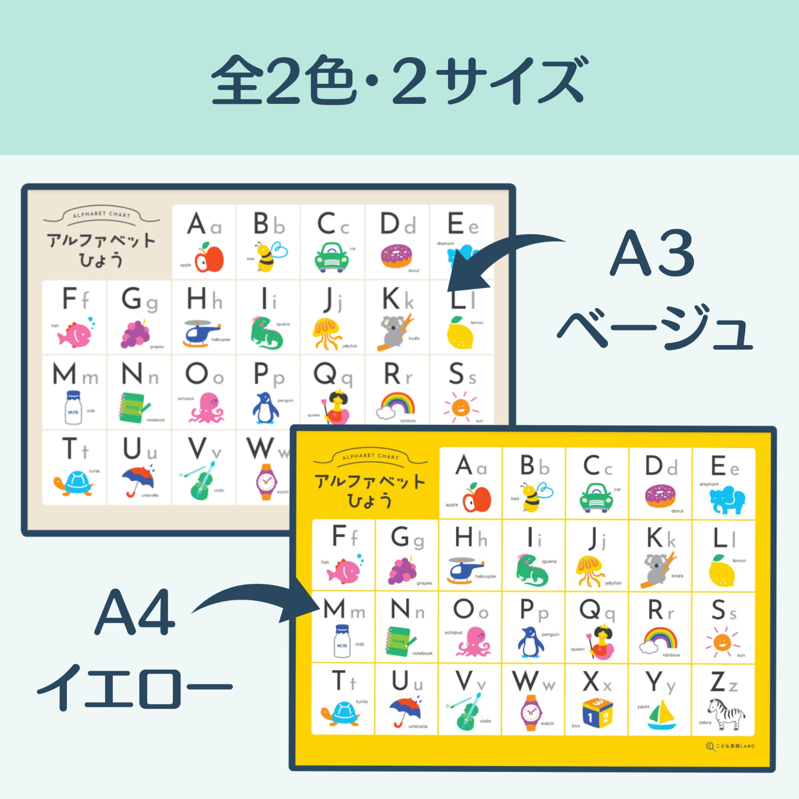 部屋＆お風呂OK！アルファベット表A3【知育/英語学習ポスター】