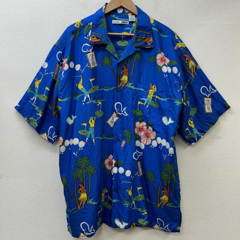 USED 古着 シャツ、ブラウス 半袖 ROYAL IMAGE ハイビスカス ゴルフ柄 シルク アロハ