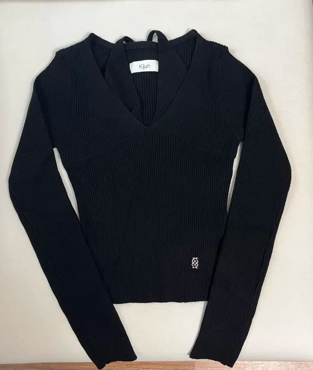 kijun layered halter knit top black