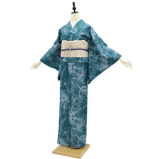 ZF-1206 単衣 お召 付下げ 正絹 高級 上質 上品 新古品】御召 単衣 春 秋 着物 正絹 秀水苑 絹鳴御召 波動 ブルー