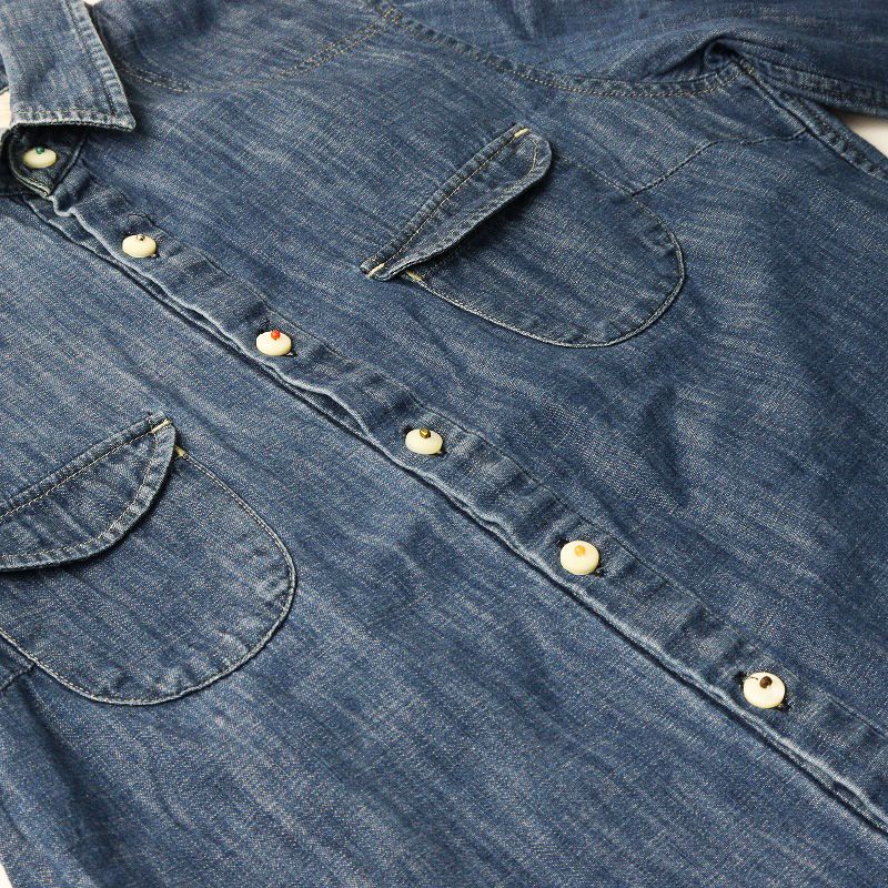 パラスパレス　インディゴ　ブラウス 美品 パラスパレス インディゴ ちび襟 ブラウス 半袖 シャツ