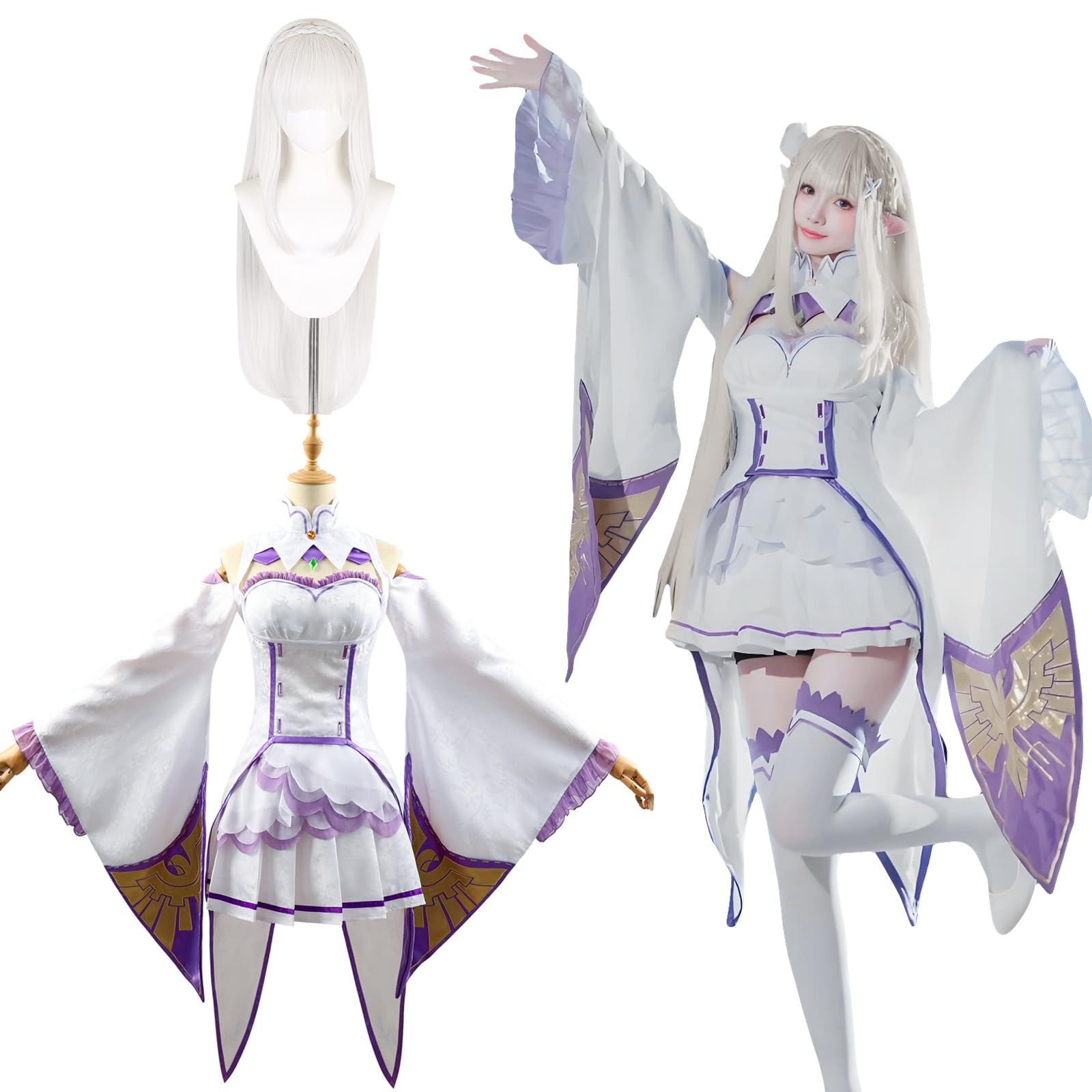 神併 Re ０ エミリア コスプレ ウィッグ付き リゼロ 氷結の魔女 コスプレ衣装 大人用 仮装 アニメ衣装 ハロウィン クリスマス イベント Emilia Cosplay