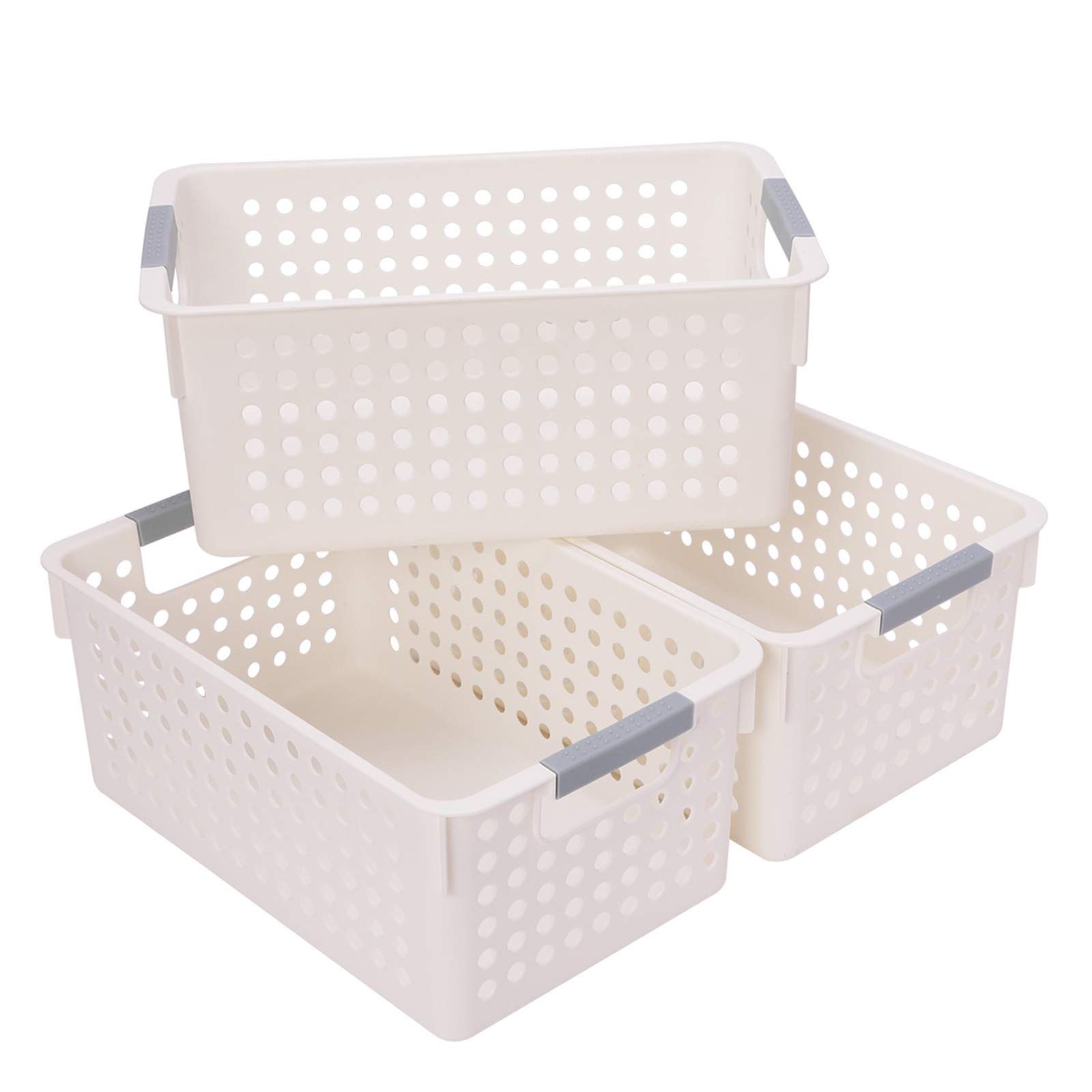 【数量限定】キッチン 調味料 化粧品 小物収納 収納ケース （ プラスチック ）ホワイト 収納ボックス 収納バスケット ３個 JAKAGO