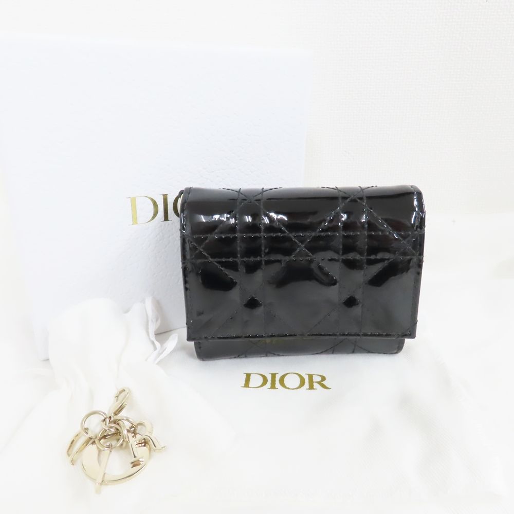 ( 最終価格 )ディオール ロータスウォレット エナメル カナージュ ブラック Dior ディオール ロータスウォレット ブラック エナメル Lady Dior