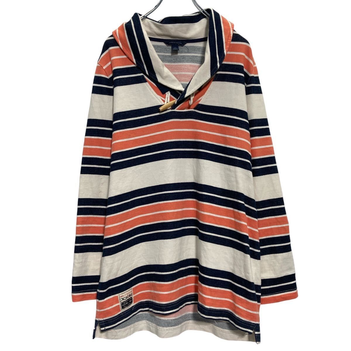 TOMMY HILFIGER ロゴ スウェット トミーフィルフィガー L ボーダー 古着卸 アメリカ仕入 a609-6889