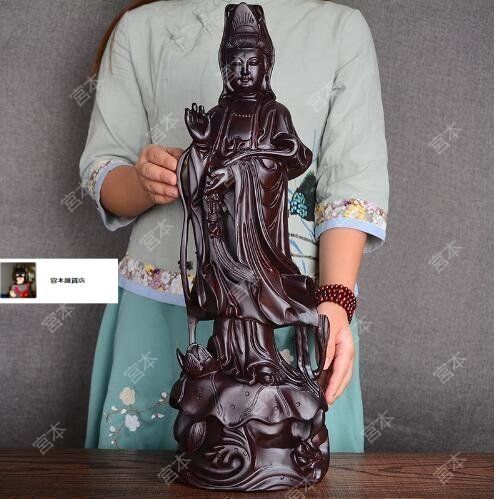 仏教美術　利秀作　木彫　神獣観音像　仏像　置物　8225 木彫り 菩薩立像 合掌 仏像 仏教美術 工芸品 置物 一刀彫 観音