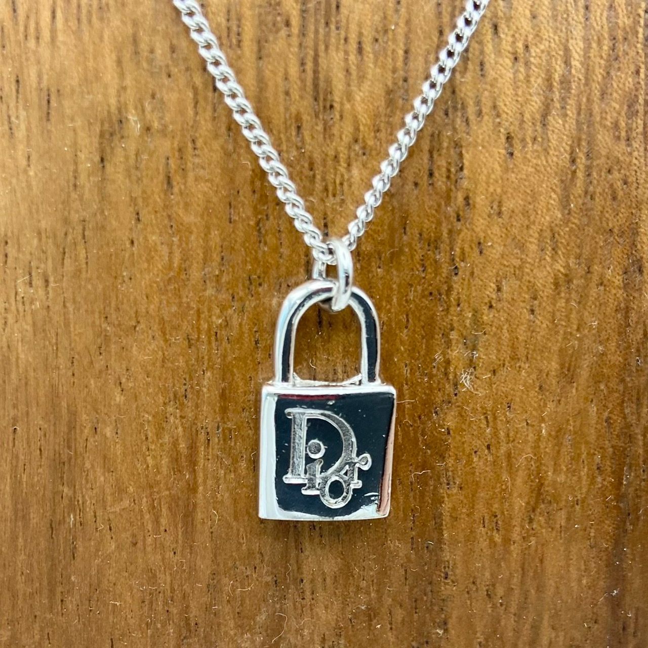 美品　Dior ディオール　ネックレス　カデナ　シルバー　南京錠　 779 美品 Dior ディオール ネックレス カデナ シルバー 南京錠 779