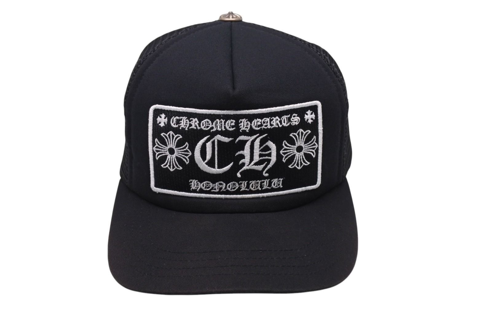 CHROME HEARTS クロムハーツトラッカーキャップ ホノルル限定  CHロゴ刺繍 クロスボール シルバー 925 ブラック  中古 美品 4c070448