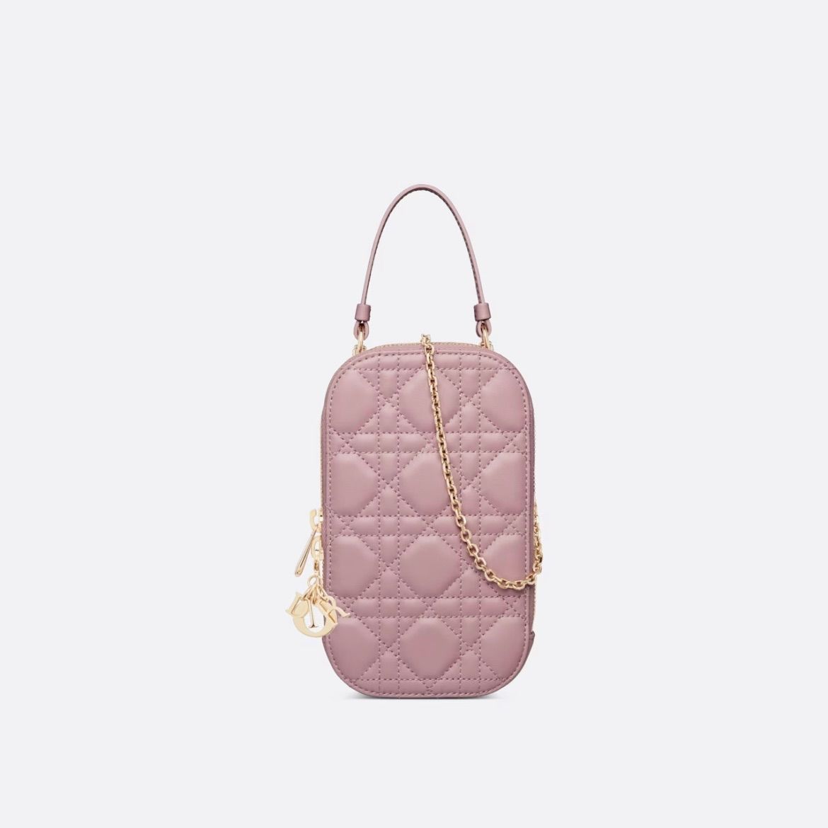 新品 Christian Dior ディオール LADY DIOR フォンホルダー レディディオール ラムスキン アンティークピンク ピンク