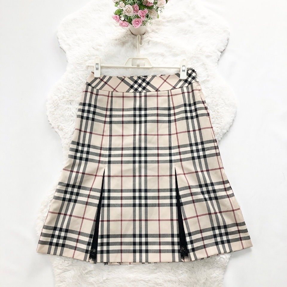 BURBERRY LONDON バーバリーロンドン プリーツ×レース ノバチェック柄スカート 36