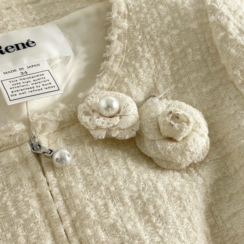 René ノーカラージャケット 34サイズ ホワイト Rene ルネ ノーカラー