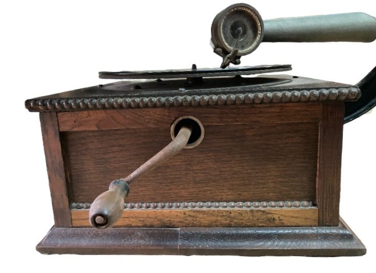 蓄音機 ラッパ状ホーン木製箱手回し式レコード コロンビア