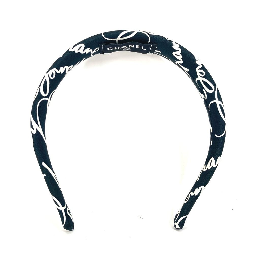 CHANEL シャネル カチューシャ ロゴ バイカラー シルク ブラック