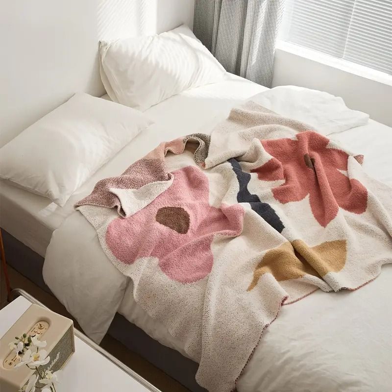 ブランケット ひざ掛け スローケット ナップブランケット ニットブランケット 毛布 花柄 柔らかい かわいい おしゃれ 北欧 ベッド ソファ 昼寝 花 エアコン 冷房対策 ギフト プレゼント 150×