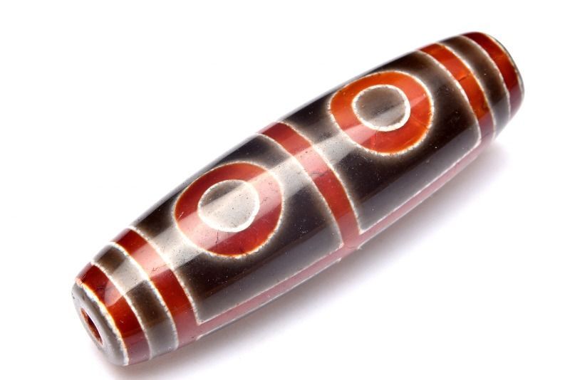 朱砂四眼天珠 49x15mm 天珠(貫通穴) ルース 1個売り _PRG1204
