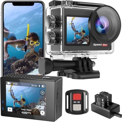 Hiicam Speed20 アクションカメラ ウェアラブルカメラ アクションカム 4K 20MP 6軸手ぶれ補正 タッチパネル式 デュアルカラースクリーン 40M防水 水中カメラ 外部マイク対応 別売り WiFi搭載 スマホアプリ対応 170度広角 Hmp