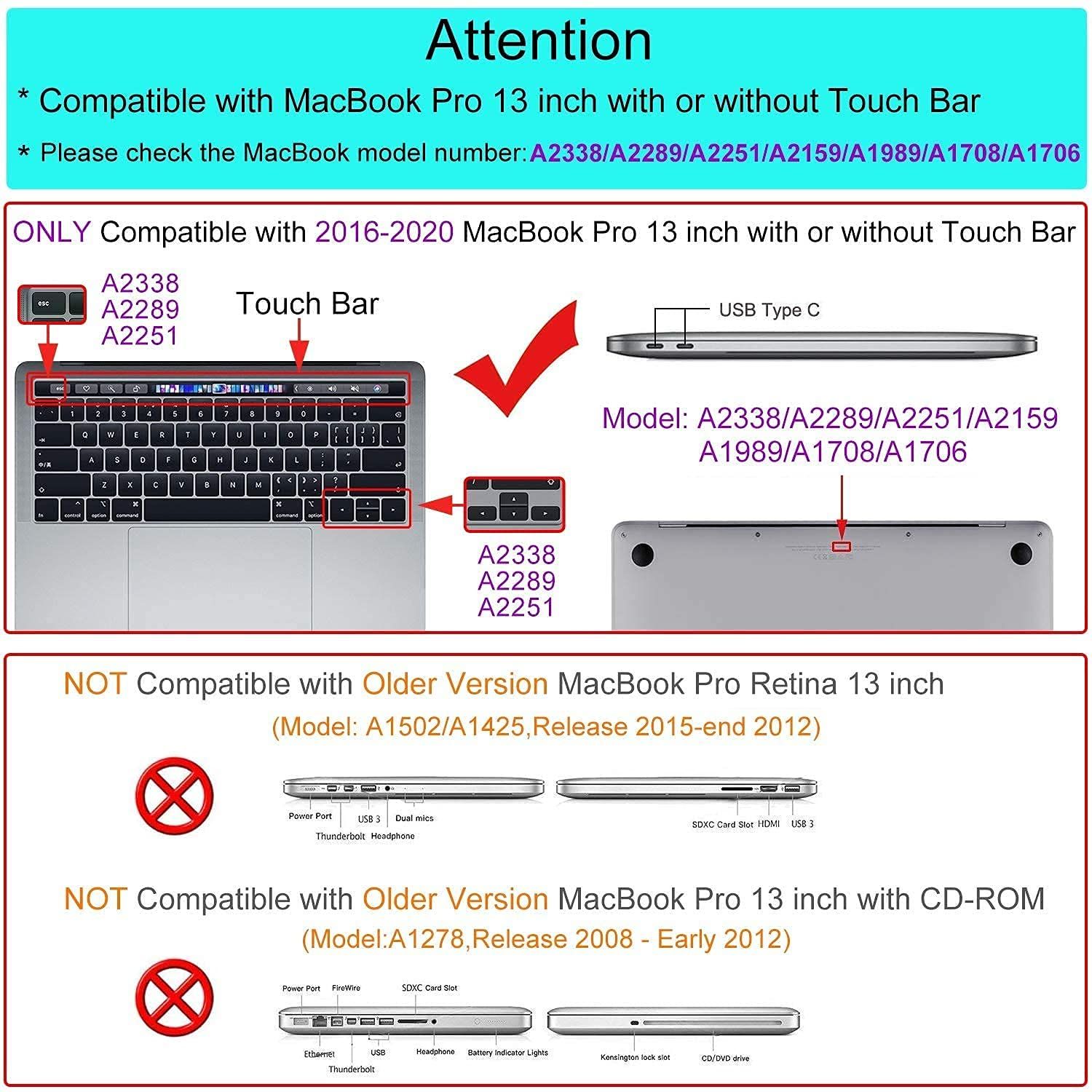 【迅速発送】MacBook Pro 13インチ用 透明ケース プラスチック製 保護用ハードシェルカバー&キーボードカバー&キーボードスキン 対応機種：MacBook Pro 13インチ 2016～2020年モデル（A2338 M1/ A2289/ A2251/