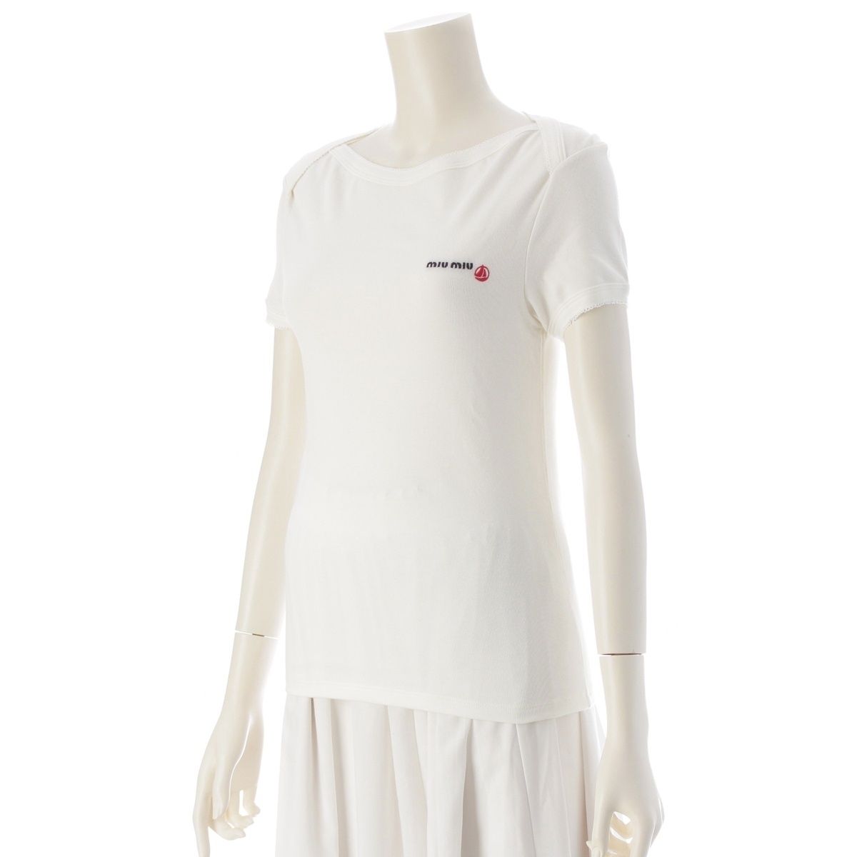 ミュウミュウ Petit Bateau プチバトー コットン 刺繍ロゴ ストレッチ ジャージー スリム 半袖Ｔシャツ トップス MJN 563 ホワイト L