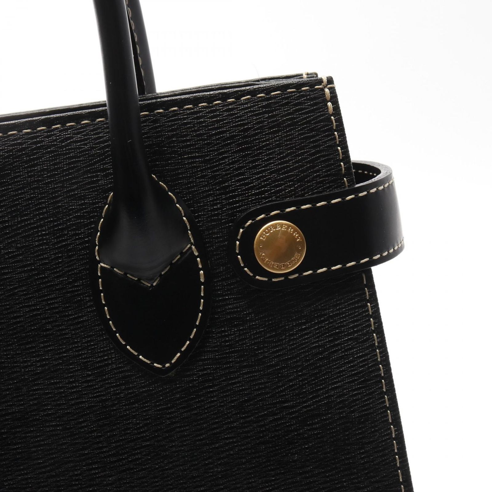 BURBERRY ブラックレザーハンドバッグ BURBERRY レザー ハンドバッグ ノバチェック ロゴ型押し ブラック 黒