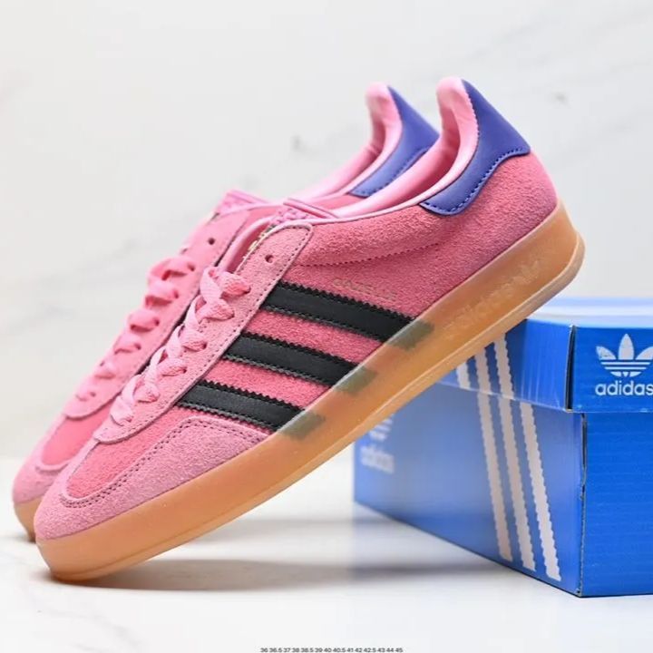 ベストセラー adidas アディダス オリジナルス Gazelle Indoor - 防滑耐磨、男女兼用、ローカットスニーカー、ピンクと黒色 adidas