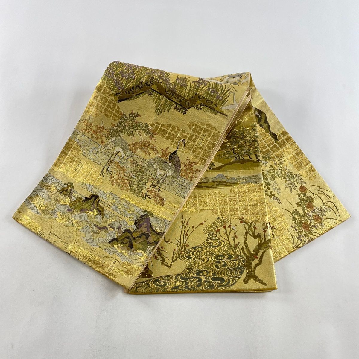 袋帯 美品 名品 鶴 波 箔 金色 全通 正絹 【中古】 - メルカリ