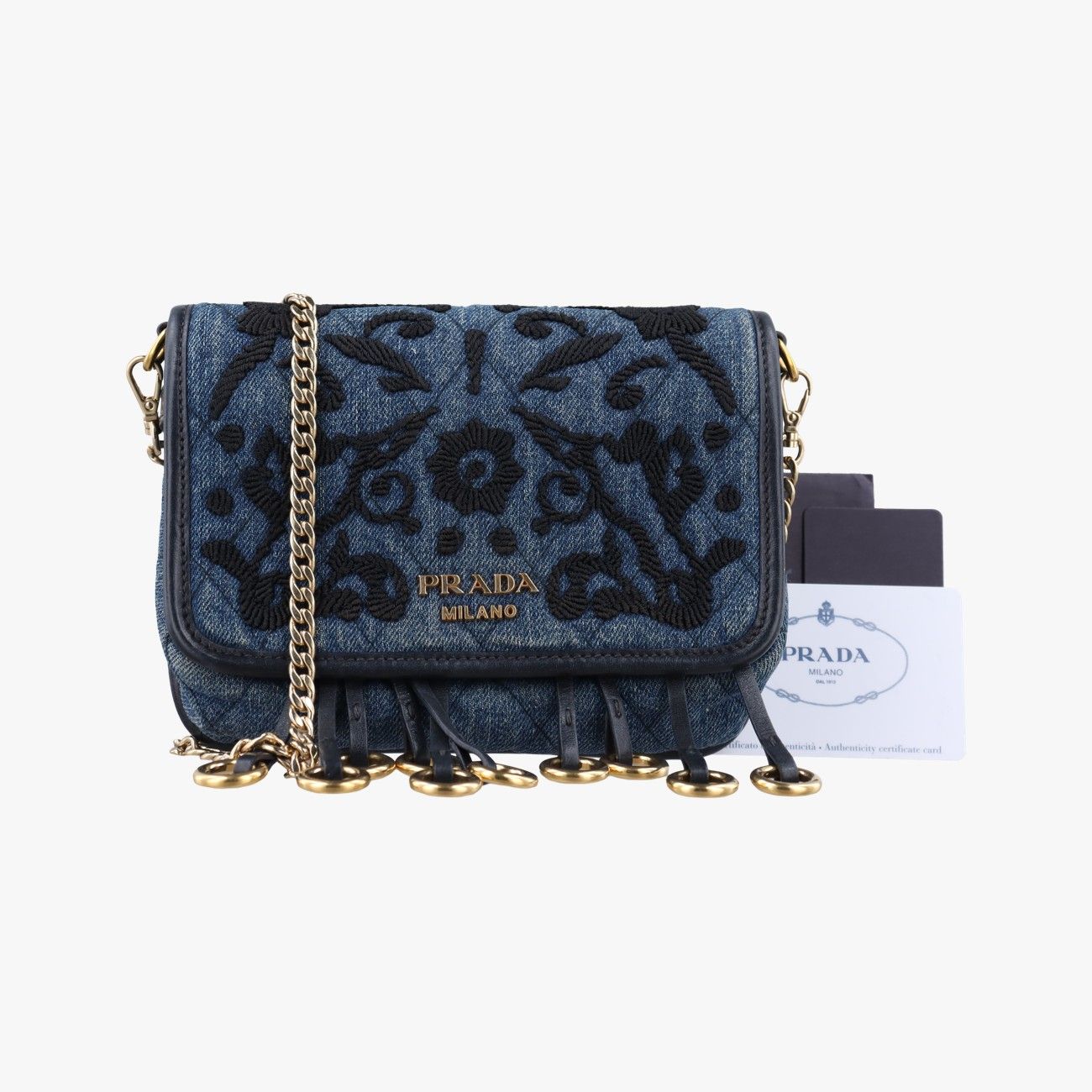 プラダPrada2017 フローラル コルセア ブルー×ブラック デニム 180|B