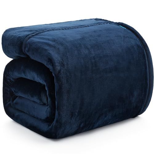 ネイビー_140x200 二枚合わせ-フランネル Hansleep 冬用 毛布 二枚合わせ ふわふわ 厚手 シングル ブランケット 140x200cm ネイビー 1.6kg マイクロファイバー 柔らかく肌触り フランネル 洗える もう