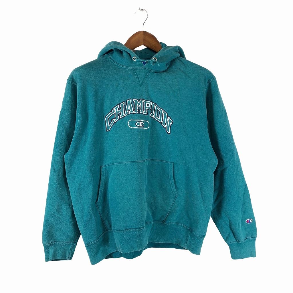 90年代 USA製 Champion チャンピオン ロゴ スウェット パーカー アメカジ ターコイズブルー (メンズ XL) 中古 古着 P0627