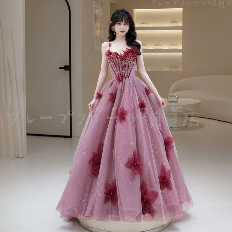 ?♥ ロングドレス レディース 花 パーティードレス ピアノ発表会 結婚式 フォーマル 卒業式 お呼ばれ ブライズメイド ドレス