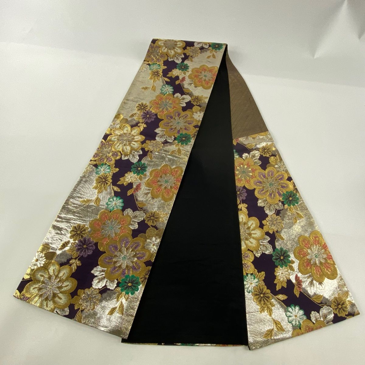 数量限定】 草花 秀品 美品 袋帯 更紗 【中古】 正絹 六通 金色 箔