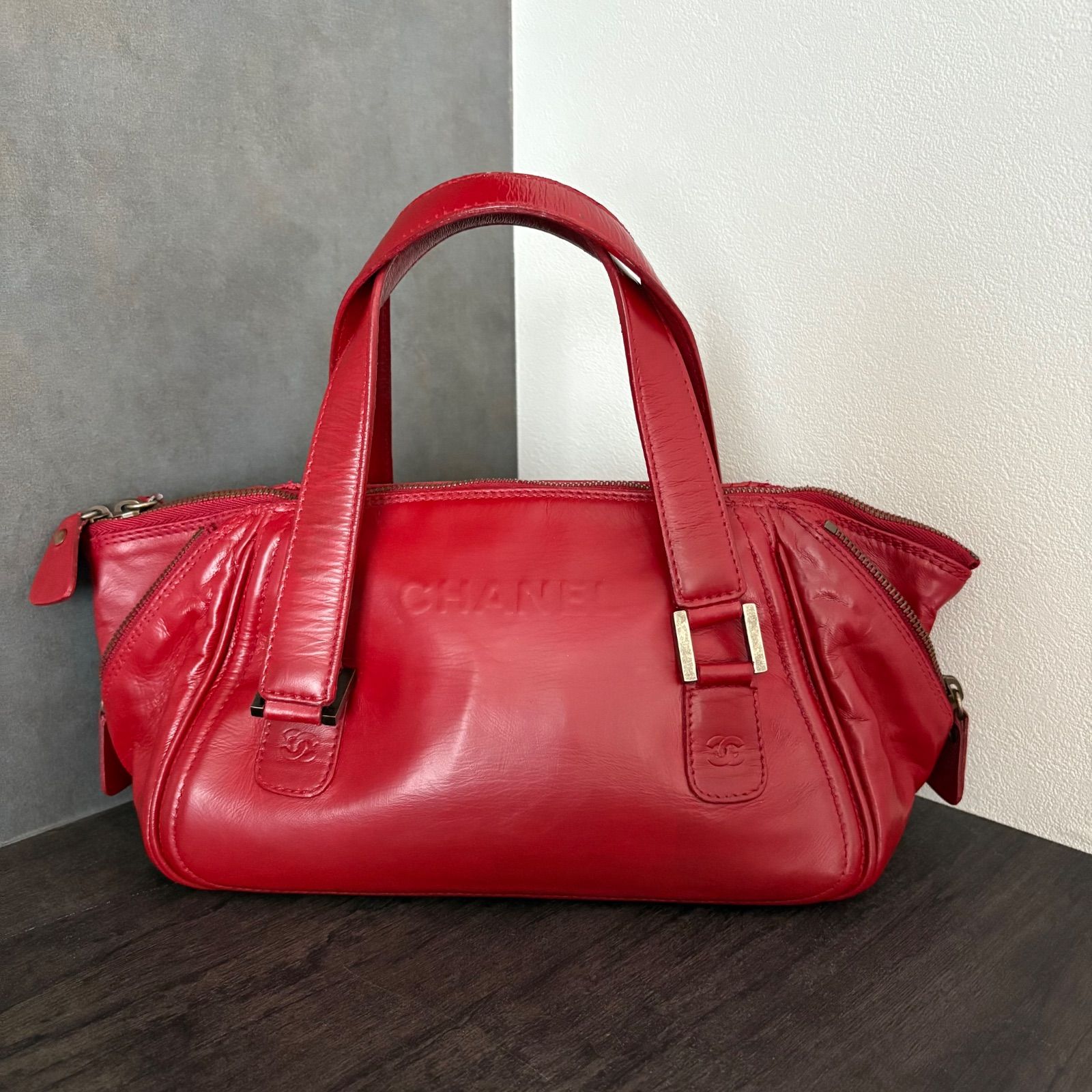 シャネル レッドレザー ココマーク 2way ハンドバッグ CHANEL シャネル マトラッセ ココマーク チェーン トートバッグ