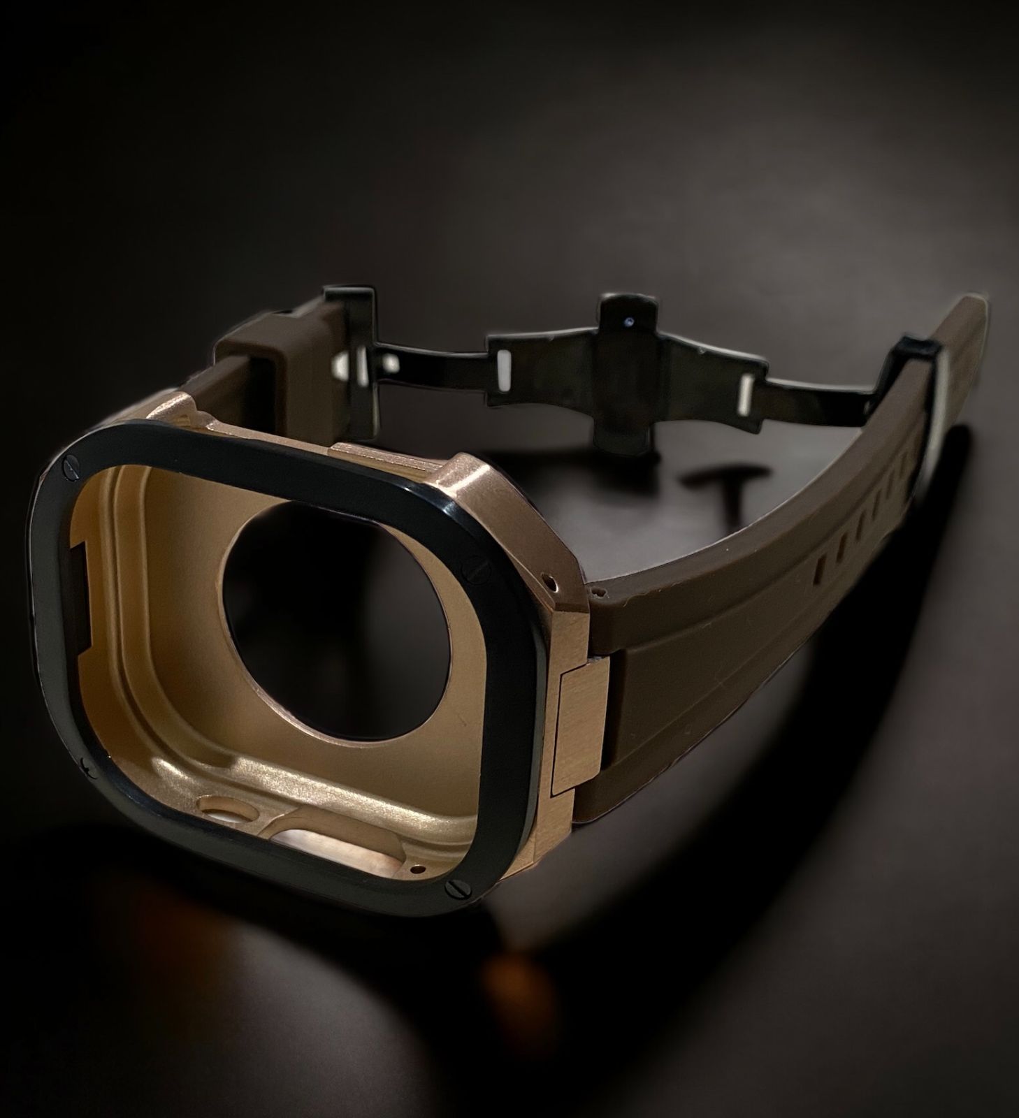ブラウン×ローズブラック 49mm apple watch ultraアップルウォッチラバーメタルカバーセット ウルトラ 49ミリ用 カスタム ultra2