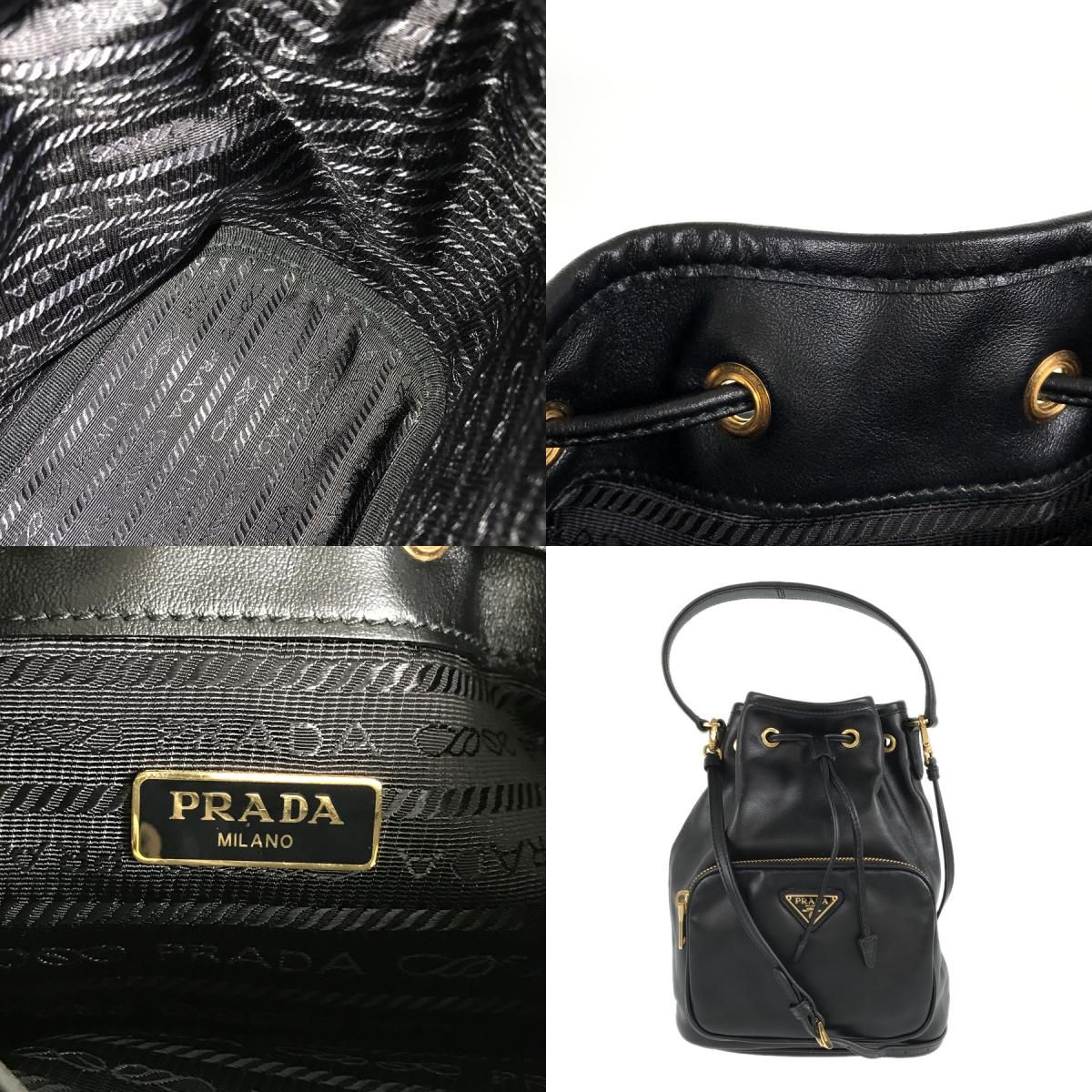 プラダ PRADA デュエット 巾着 2WAY ショルダーバッグ ゴールド金具 1BH038 NERO レザー ハンドバッグ ste【中古】 -  メルカリ