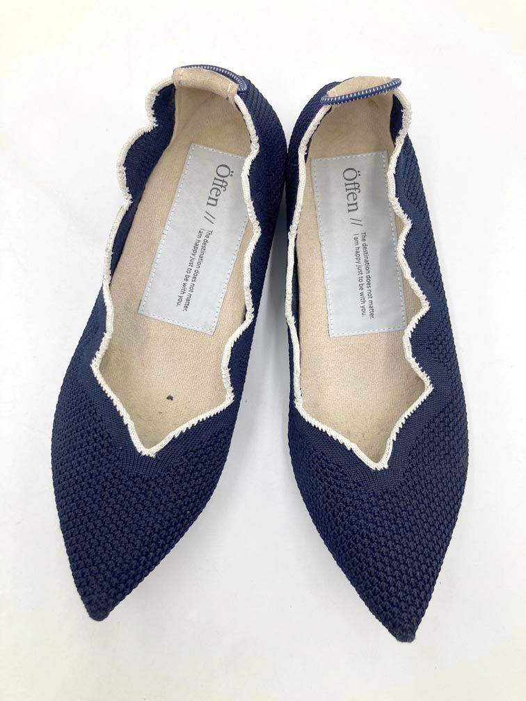 Offen オッフェン スカラップ ニット ポインテッドトゥ フラット