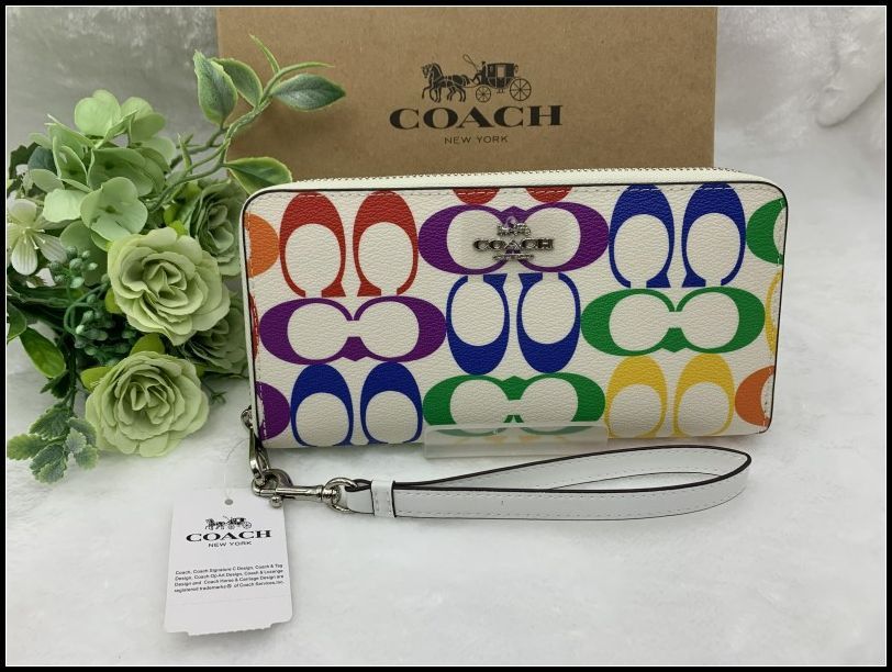 COACH 長財布 コーチ 財布 レインボー キャンバス チョーク マルチ プレゼント 贈り物 シグネチャー ロング ジップ 新品 未使用 ファッション C4537 C210Z-X1