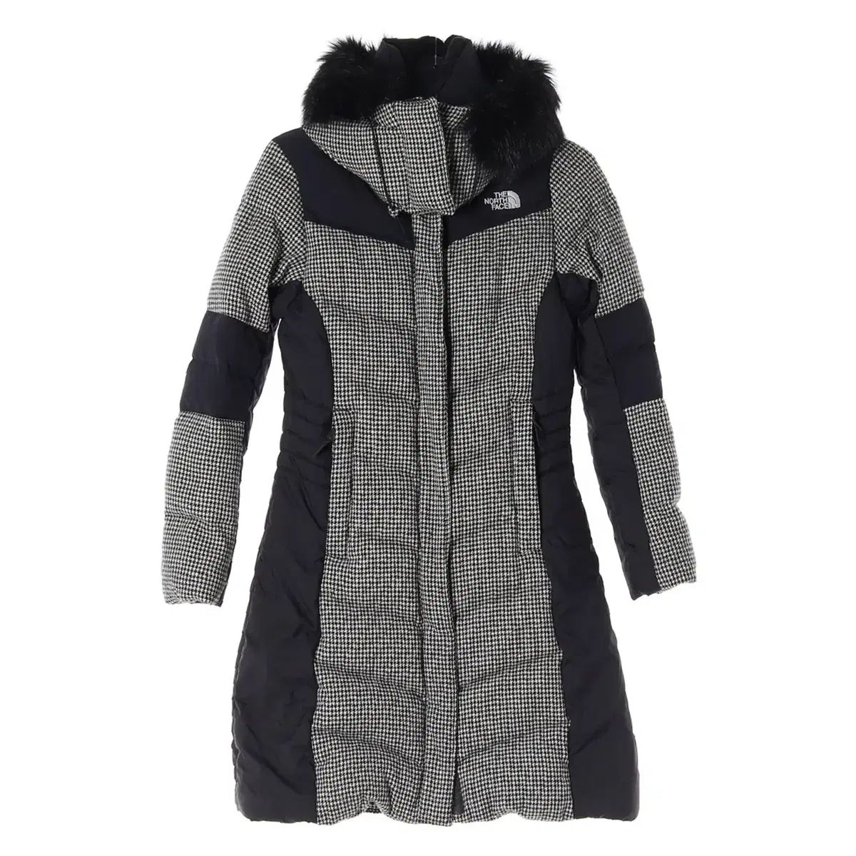 XS THE NORTH FACE ザノースフェイス グースダウン ウール ヘリンボーン チェック ロング ダウン パーカ