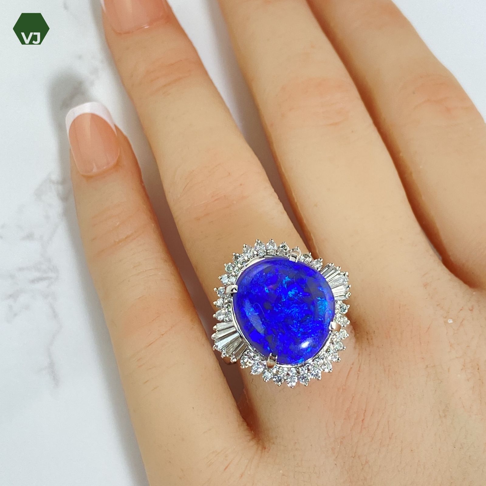 22-19】ブラックオパール ダイヤモンド リング 7.766ct D1.00ct【中古 