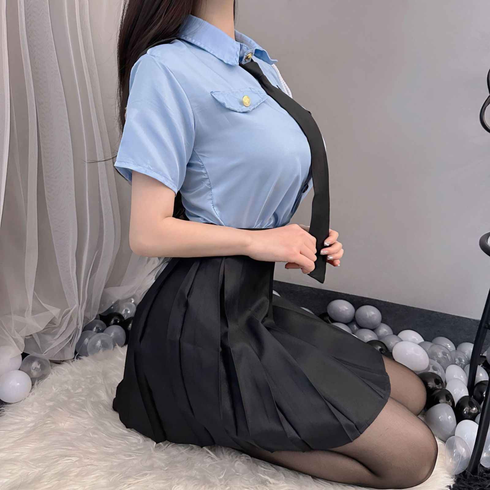 [Yi-gog] ポリス コスプレ セクシー 制服 3点セット トップス、プリーツスカート、ネクタイ コスチューム 衣装 大人 パーティー 仮装 ミニスカ 警察 婦警 婦人警官 制服 ミニスカート かわいい 可愛い ハロウィン レディース