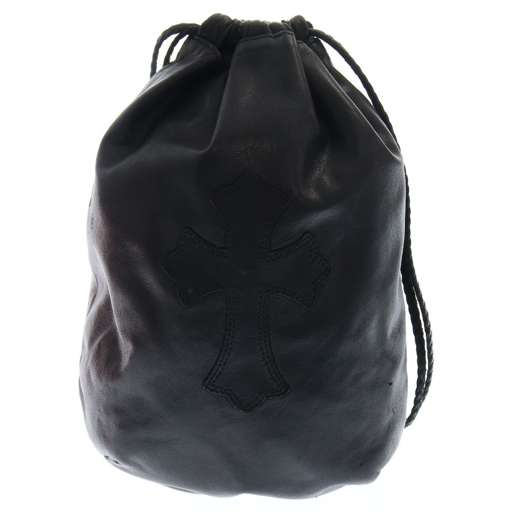 CHROME HEARTS クロムハーツ DRW STRNG SACK CRS PATCH クロスパッチドローストリングサックレザー巾着ハンドバッグ ブラック