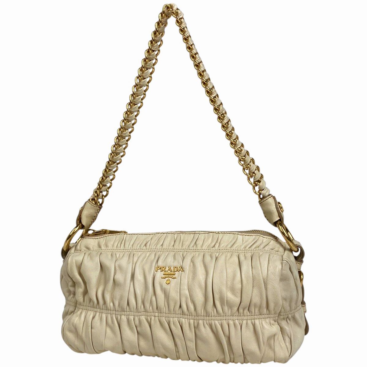 プラダ PRADA ロゴ チェーン ショルダーバッグ ワンショルダー ギャザー ショルダーバッグ レザー ホワイト BL0651 レディース