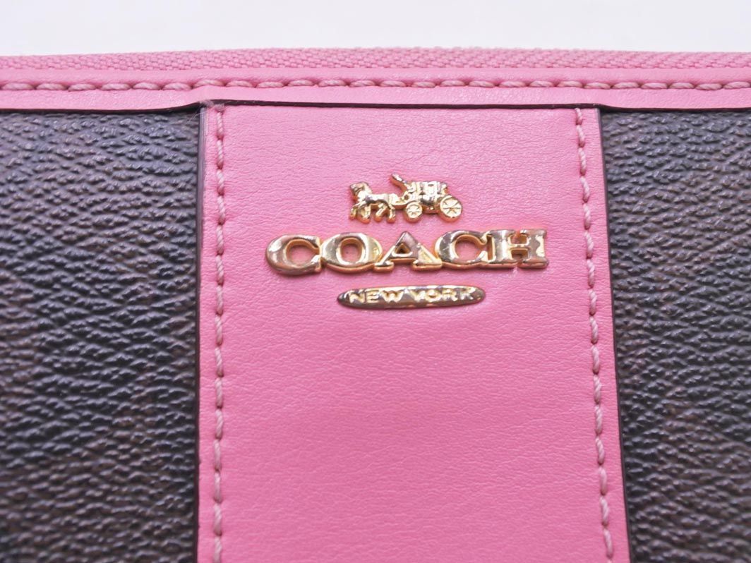 COACH コーチ シグネチャー ラウンドファスナー 長 財布 茶x