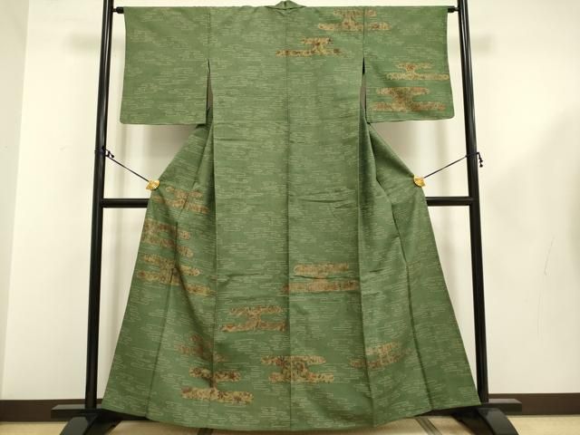 平和屋着物▽訪問着 単衣 紬地 エ霞更紗花文 正絹 逸品 未使用  