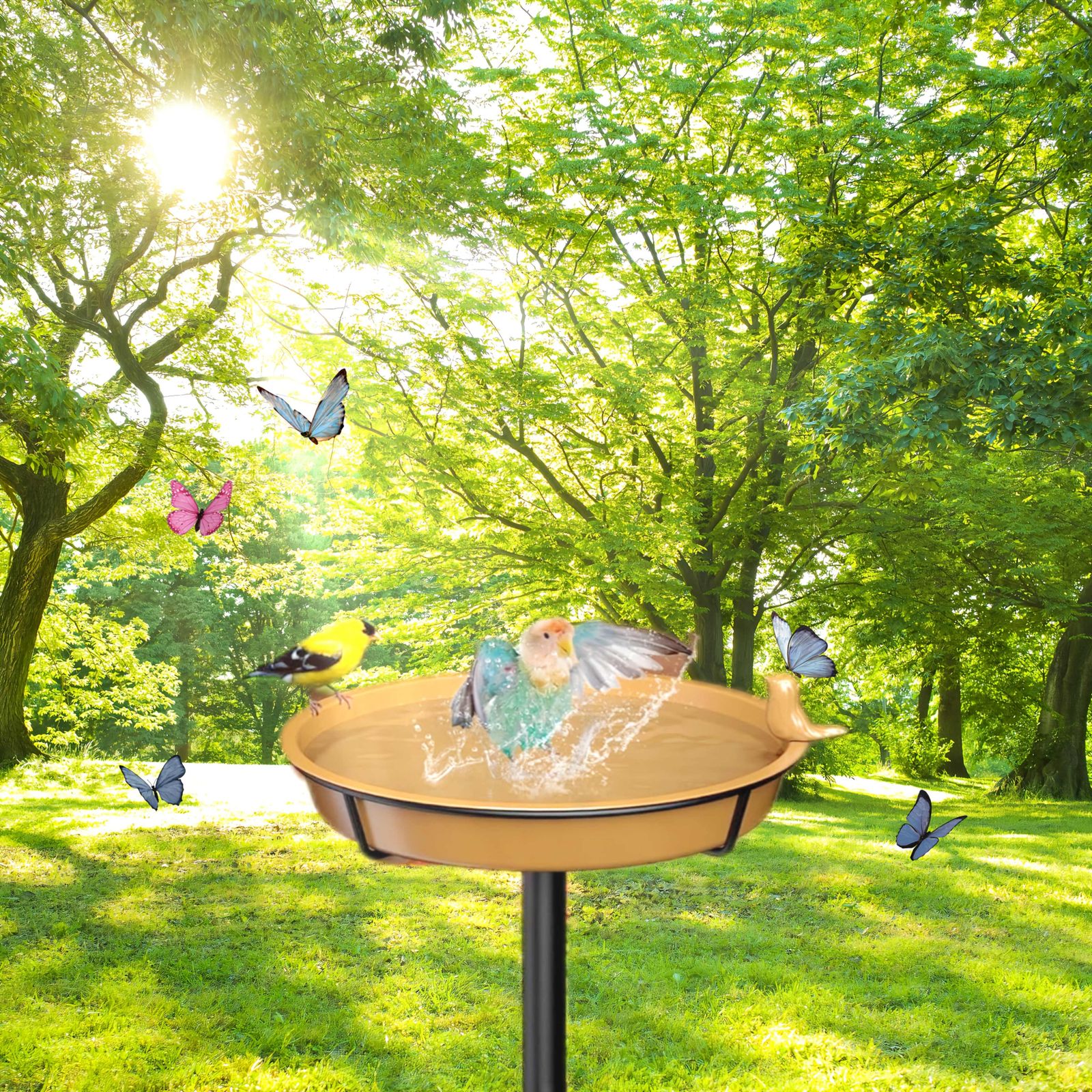 耐久性のある金属製鳥の餌台、水と餌用のシングルボウル付き、設置簡単、地面設置