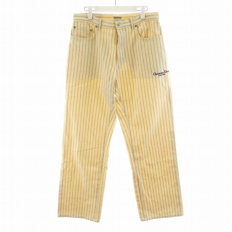ディオール Dior COUTURE OVER PANTS デニムパンツ ジーンズ ジーパン ボタンフライ ストライプ柄 32 M ベージュ /AN4 ST