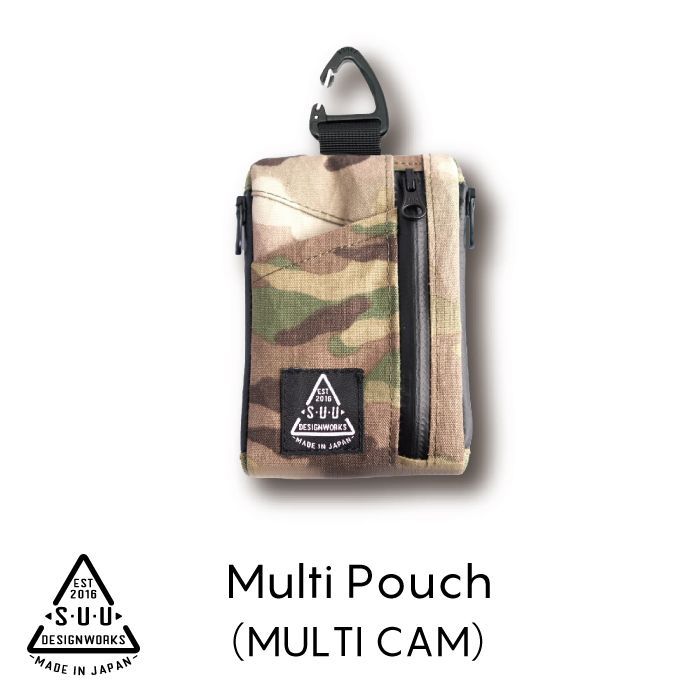 【 SUU DESIGN WORKS / Multi Pouch ( MULTI CAM ) 】 スーデザインワークス マルチポーチ マルチカム ミニマル ミニマリスト 5ポケット 財布 カードケース カラビナ 登山 アウトドア  定期 小銭 お札 迷彩 カモ